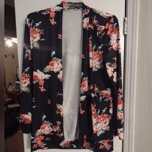 Ecowish Open Front Cardigan Sweater Black Womens Size Extra Large Floral Print